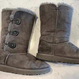 UGG Women's Gray Shearling Button Boots